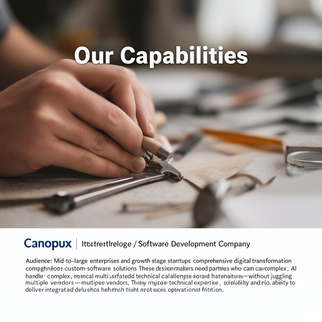 Canopux technical capabilities including AI systems, cloud infrastructure, and DevOps automation